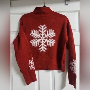 Jessica Simpson - NWOT-Alpaca Blend Red Snowflake Ski Cropped Sweater - Size M